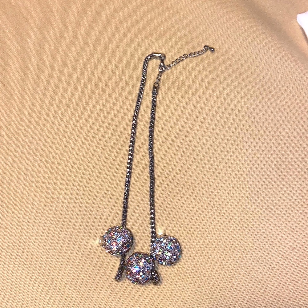 Vintage inspired spheical rhinestone necklace w/chain & matching clip earrings